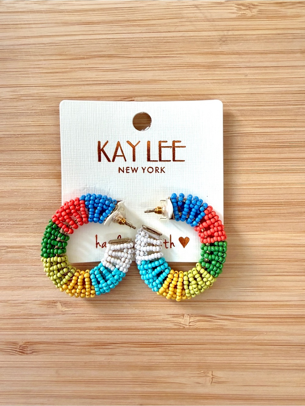 NWT Kay Lee New York Rainbow Seed Bead Hoop Earrings
